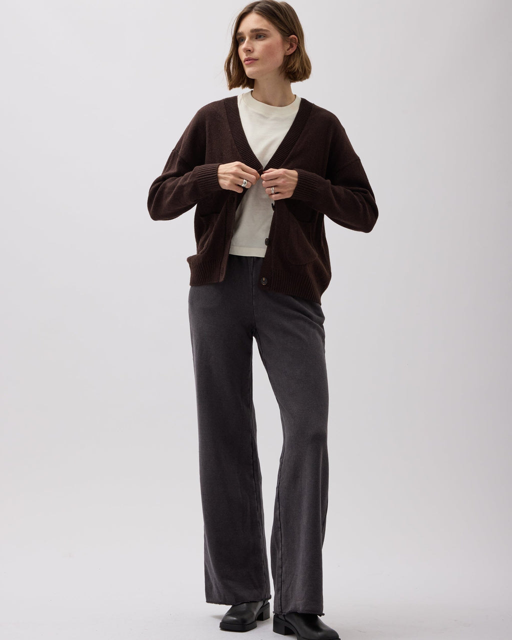 Womens Alexa Lightweight Cardigan - Cotton Sweater Knit - Mole