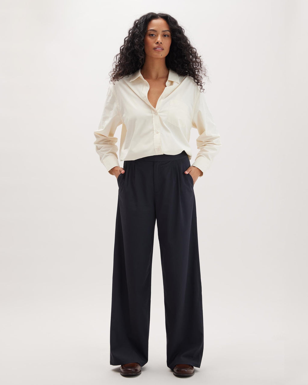 Womens Sophia Fluid Wide Leg Trouser - Polyester Modal Twill - Black