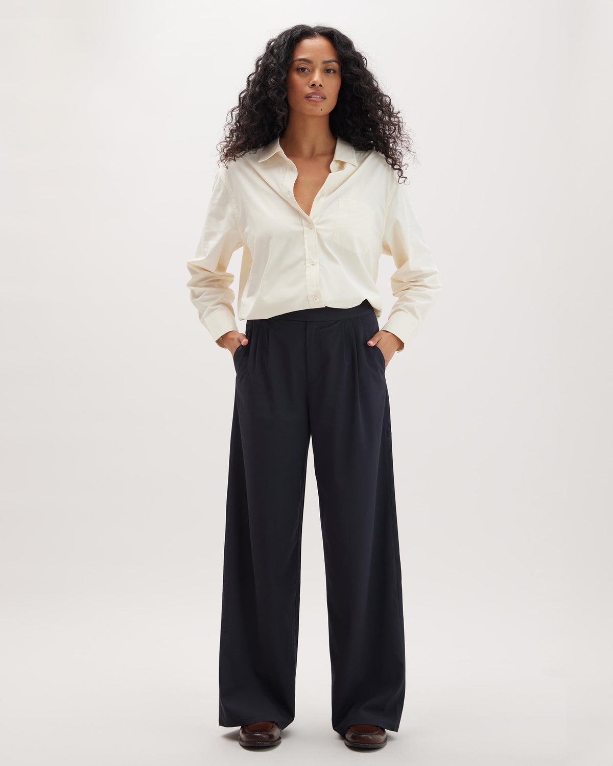 Womens Sophia Fluid Wide Leg Trouser - Polyester Modal Twill - Black
