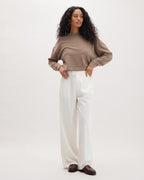 Womens Sophia Fluid Wide Leg Trouser - Polyester Modal Twill - Bone