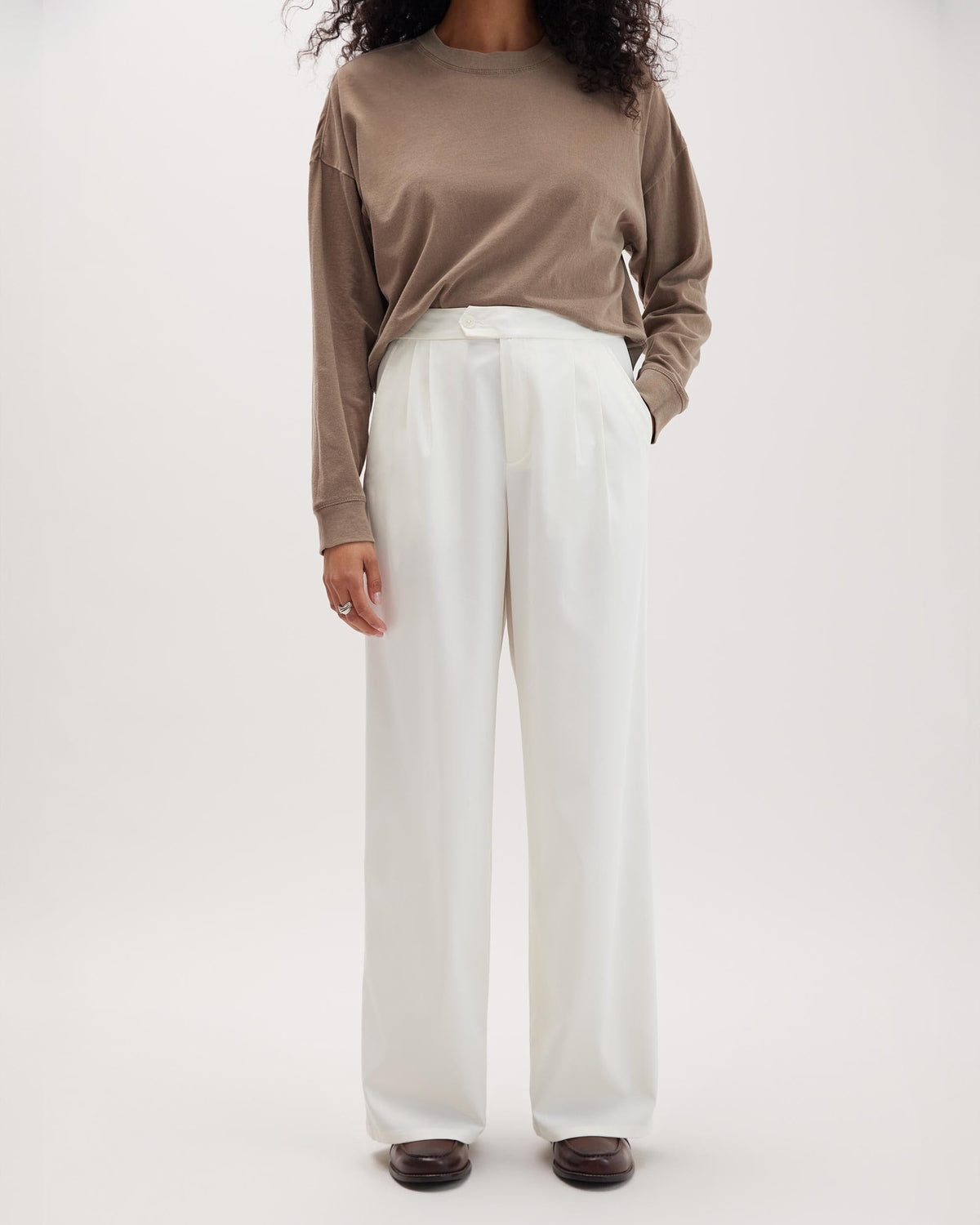 Womens Sophia Fluid Wide Leg Trouser - Polyester Modal Twill - Bone