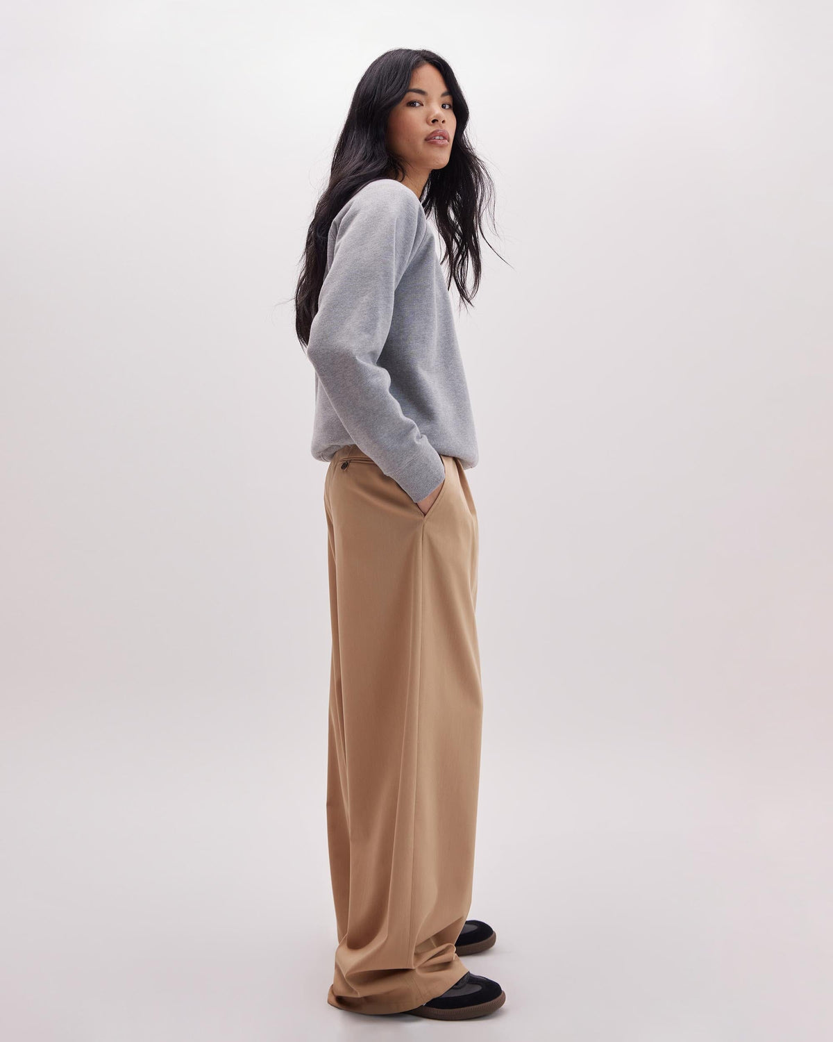 Womens Sophia Fluid Wide Leg Trouser - Polyester Modal Twill - Khaki