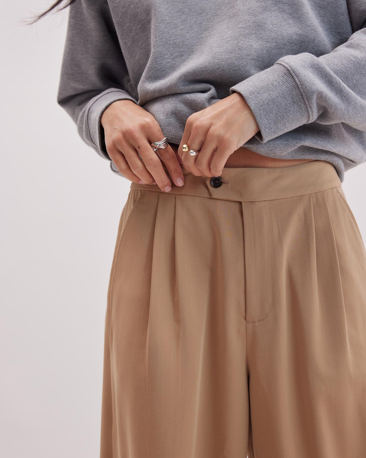 Womens Sophia Fluid Wide Leg Trouser - Polyester Modal Twill - Khaki