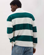 Mens Heavy Pima Rugby Polo - Pima Cotton Jersey - Rainforest Bone Stripe
