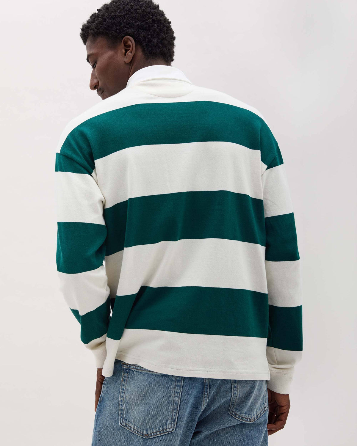 Mens Heavy Pima Rugby Polo - Pima Cotton Jersey - Rainforest Bone Stripe
