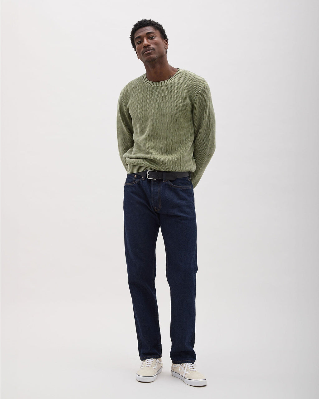 Mens Dune Open Knit Sweater - Cotton Sweater Knit - Cypress