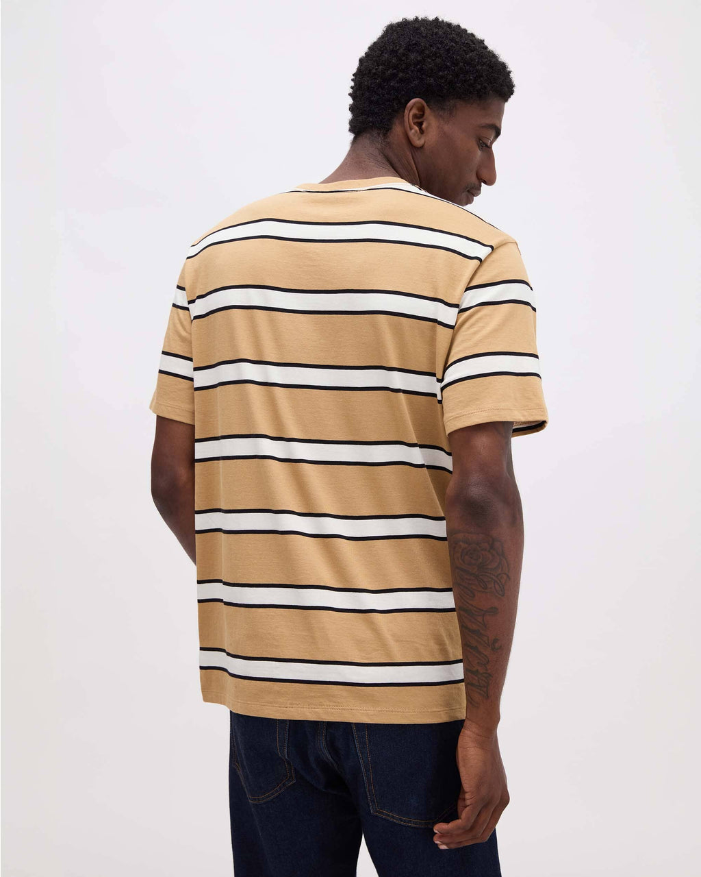 Mens Short Sleeve Stripe Pima Tee - Pima Cotton Jersey - Khaki Stripe