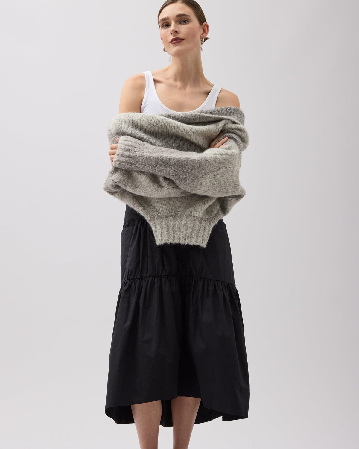 Womens Stevie Tiered Maxi Skirt - Cotton Poplin - Black