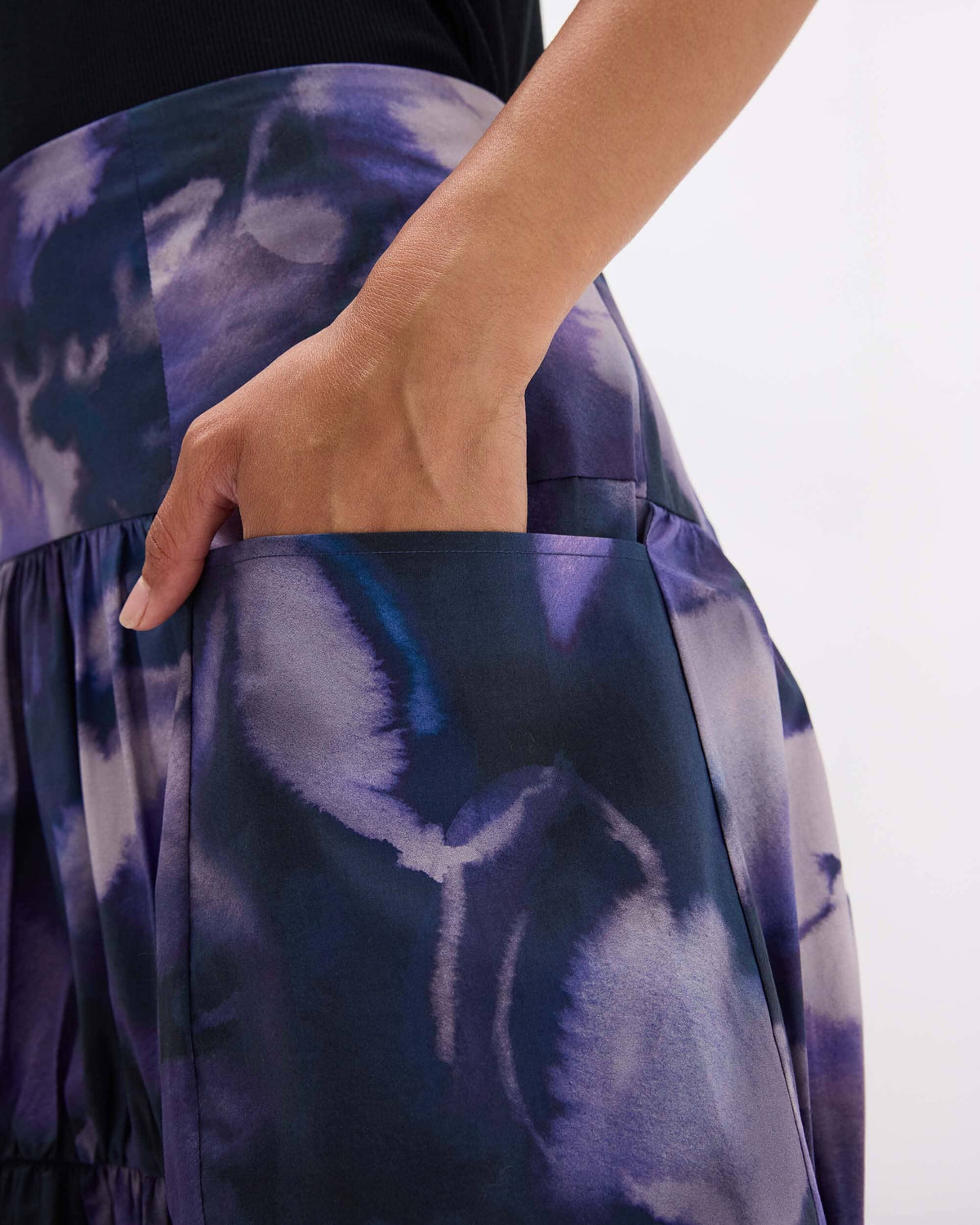 Womens Stevie Tiered Maxi Skirt - Cotton Poplin - Purple Ghost Floral