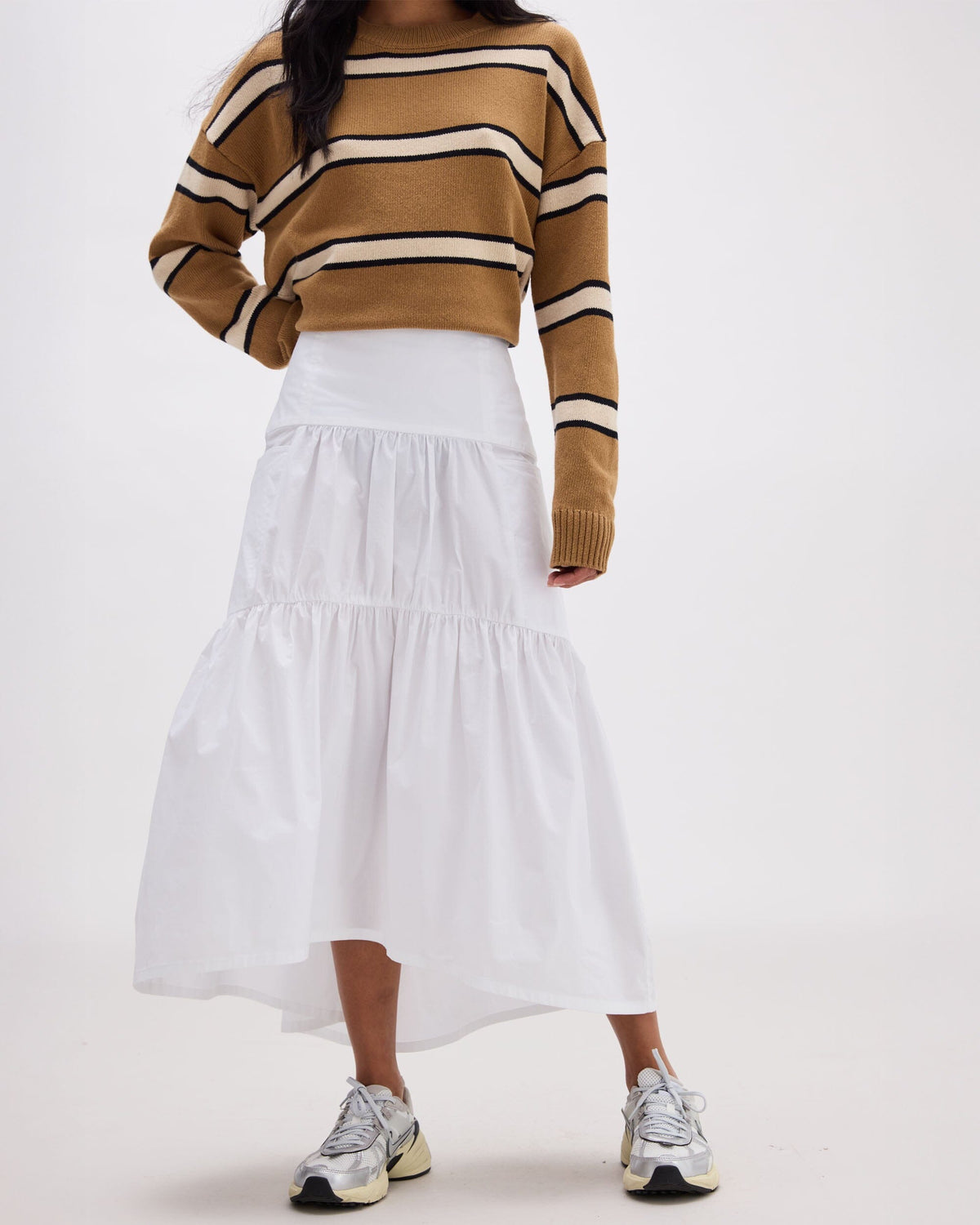 Womens Stevie Tiered Maxi Skirt - Cotton Poplin - White