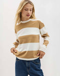 Womens Heavy Pima Rugby Pullover - Pima Cotton Jersey - Khaki Stripe