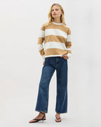 Womens Heavy Pima Rugby Pullover - Pima Cotton Jersey - Khaki Stripe