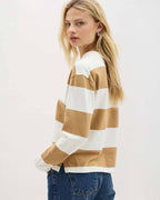 Womens Heavy Pima Rugby Pullover - Pima Cotton Jersey - Khaki Stripe