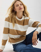 Womens Heavy Pima Rugby Pullover - Pima Cotton Jersey - Khaki Stripe