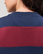 Womens Heavy Pima Rugby Pullover - Pima Cotton Jersey - Maroon/Navy Stripe
