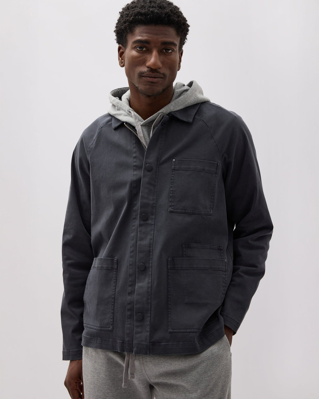 Mens Lightweight Chore Coat - Stretch Cotton Twill - Black