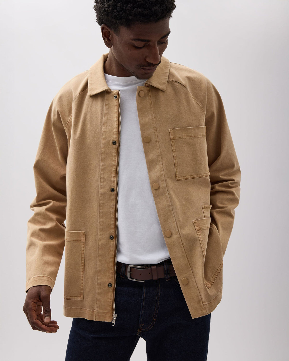 Mens Lightweight Chore Coat - Stretch Cotton Twill - Khaki