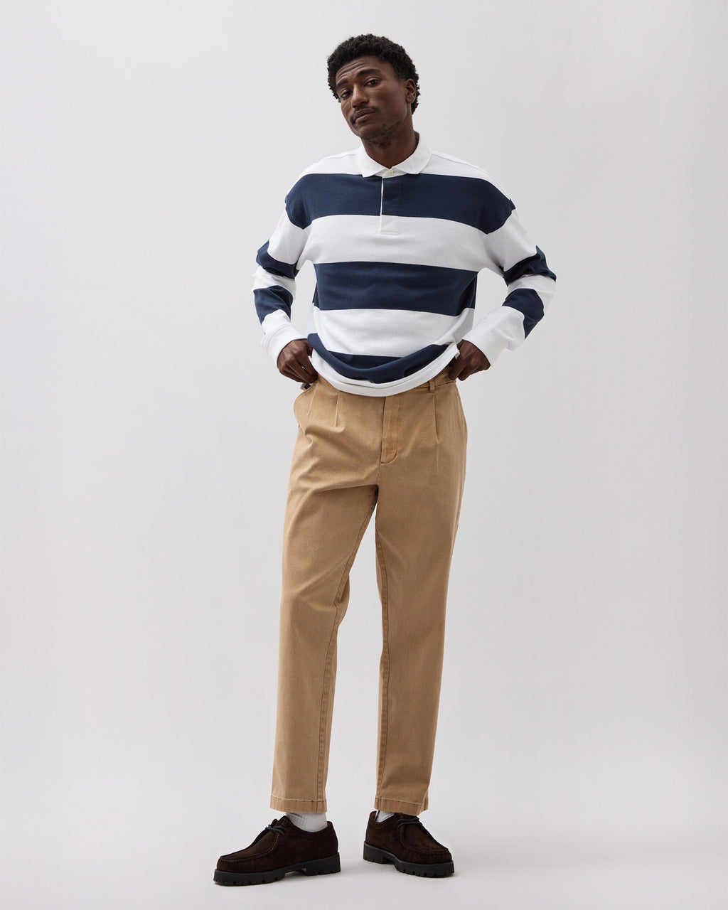 Mens Pleated Lightweight Chino - Stretch Cotton Twill - Khaki