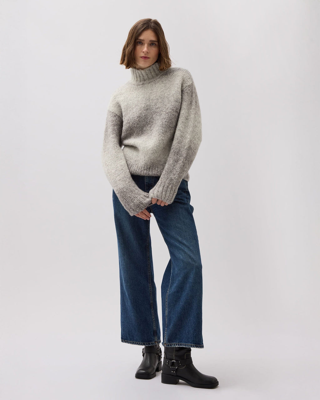 Womens Memory Sweater - Alpaca Sweater Knit - Grey Degrade