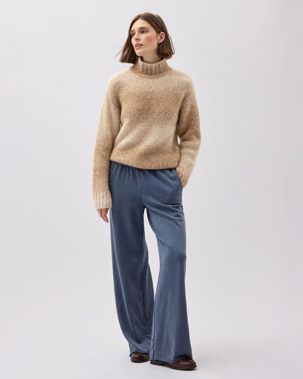 Womens Memory Sweater - Alpaca Sweater Knit - Oatmeal Degrade
