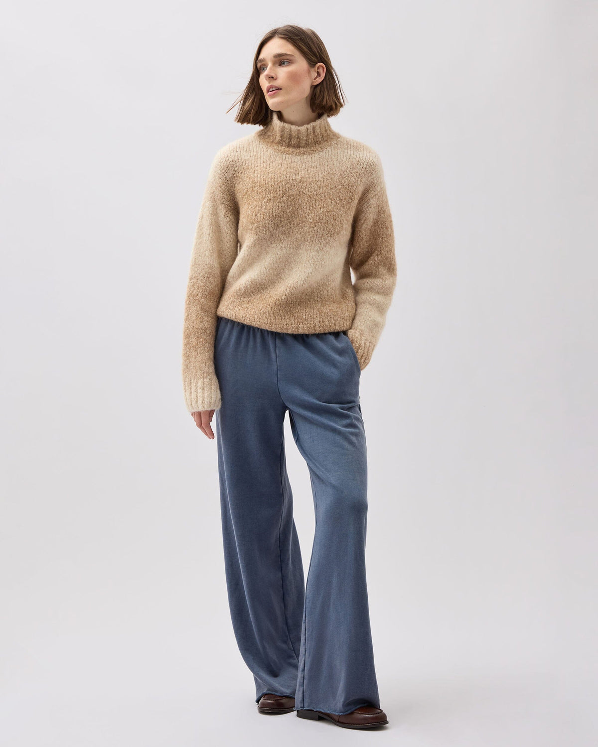 Womens Memory Sweater - Alpaca Sweater Knit - Oatmeal Degrade