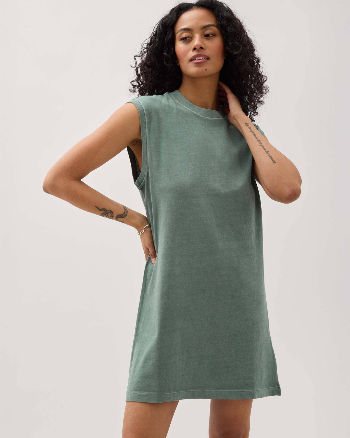 Womens Relaxed Muscle Dress - Pigment Dye Jersey - Sage Leaf