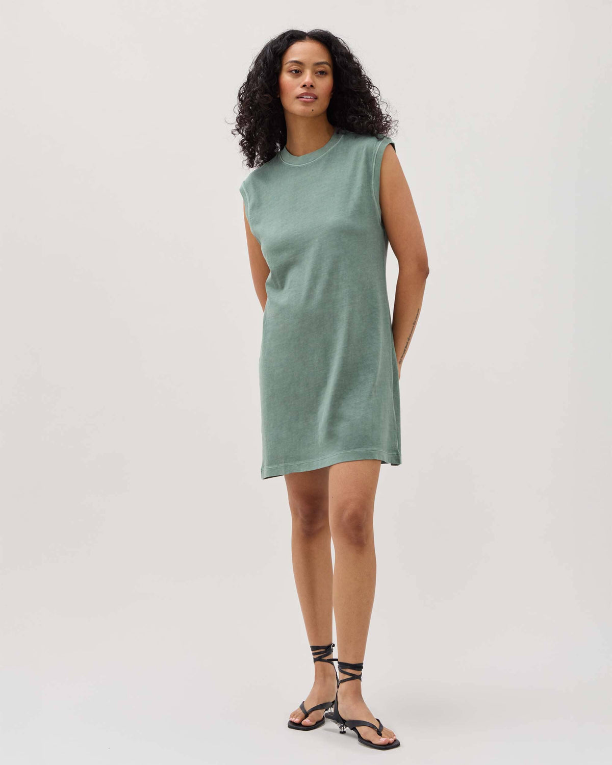 Womens Relaxed Muscle Dress - Pigment Dye Jersey - Sage Leaf