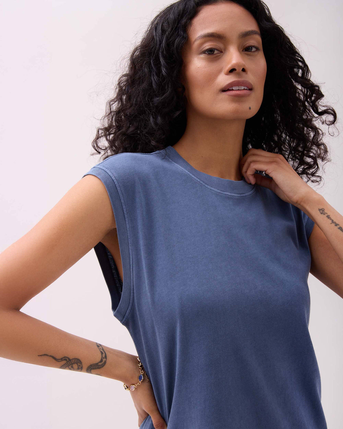 Womens Relaxed Muscle Dress - Pigment Dye Jersey - Vintage Indigo