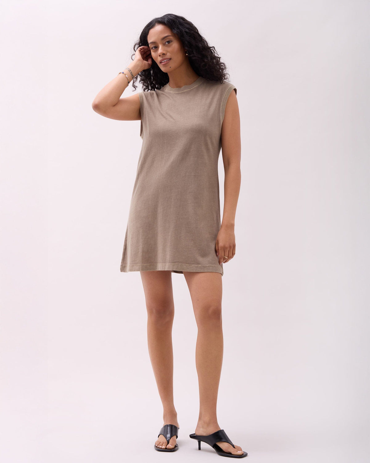 Womens Relaxed Muscle Dress - Pigment Dye Jersey - Warm Grey