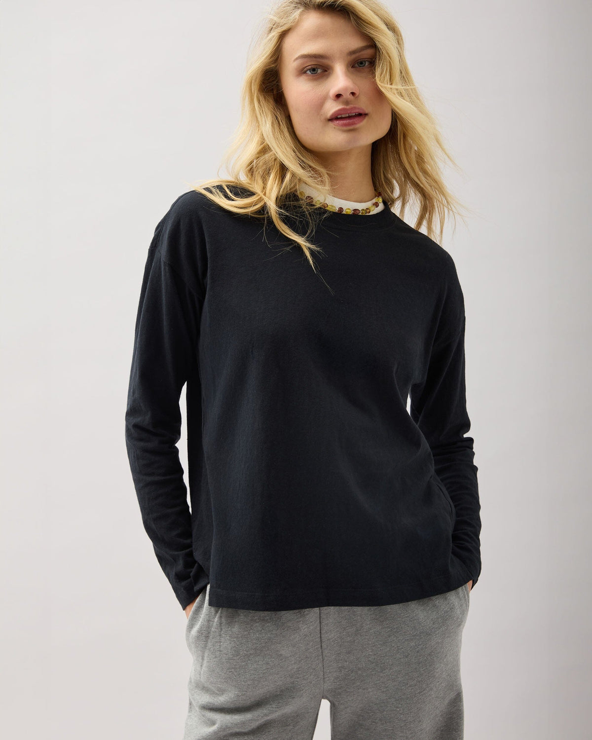 Womens Vintage Jersey Long Sleeve Tee - Recycled Cotton Jersey - Black