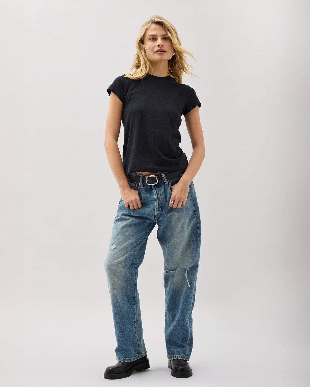 Womens Vintage Jersey Short Sleeve Tee - Recycled Cotton Jersey - Black