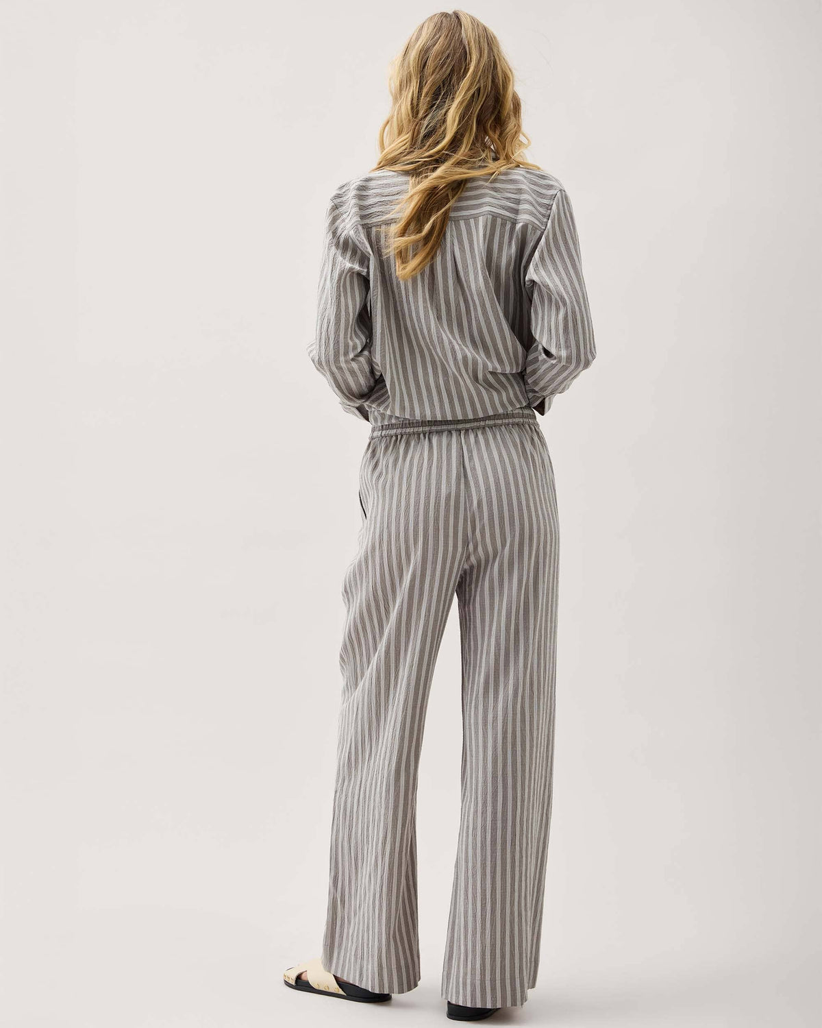 Womens Palermo Pant - Poly Seer Sucker Stripe - Black Stripe