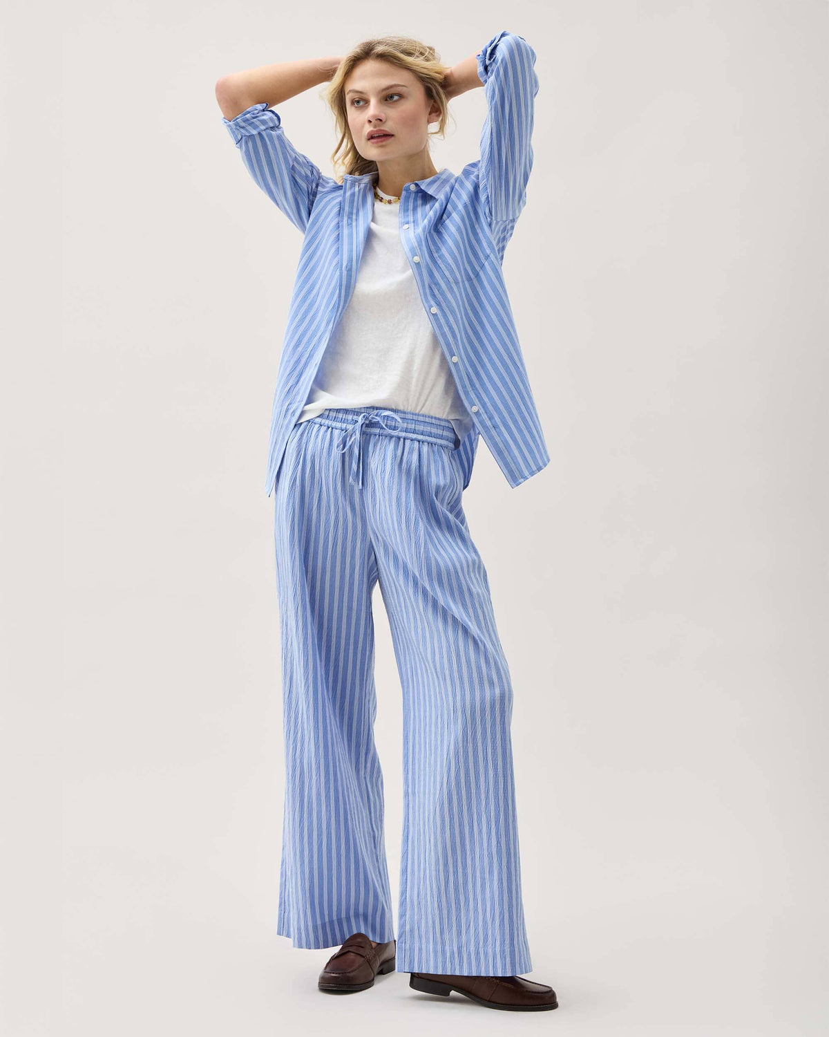 Womens Palermo Pant - Poly Seer Sucker Stripe - Oxford Blue Stripe
