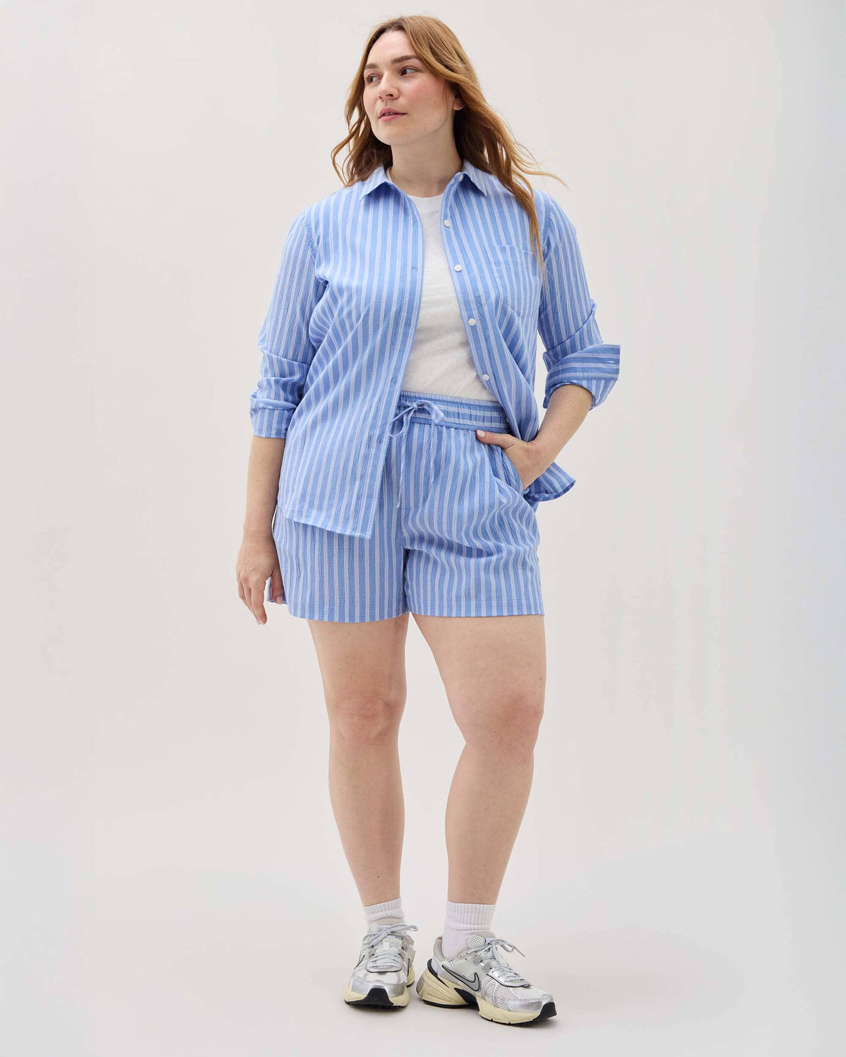 Womens Palermo Short - Poly Seer Sucker Stripe - Blue Stripe