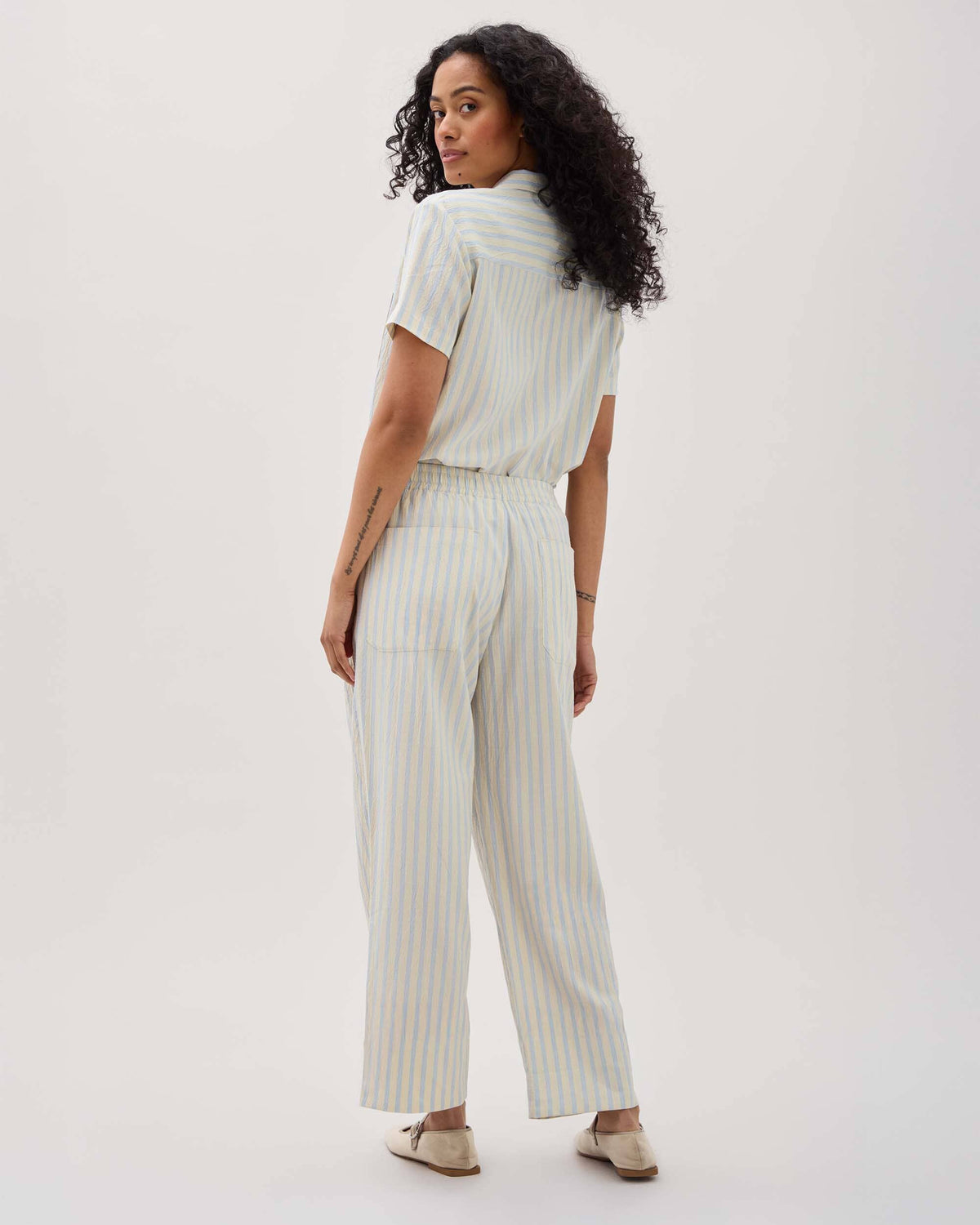 Womens Palermo Street Pant - Poly Seer Sucker Stripe - Vanilla Blue Stripe