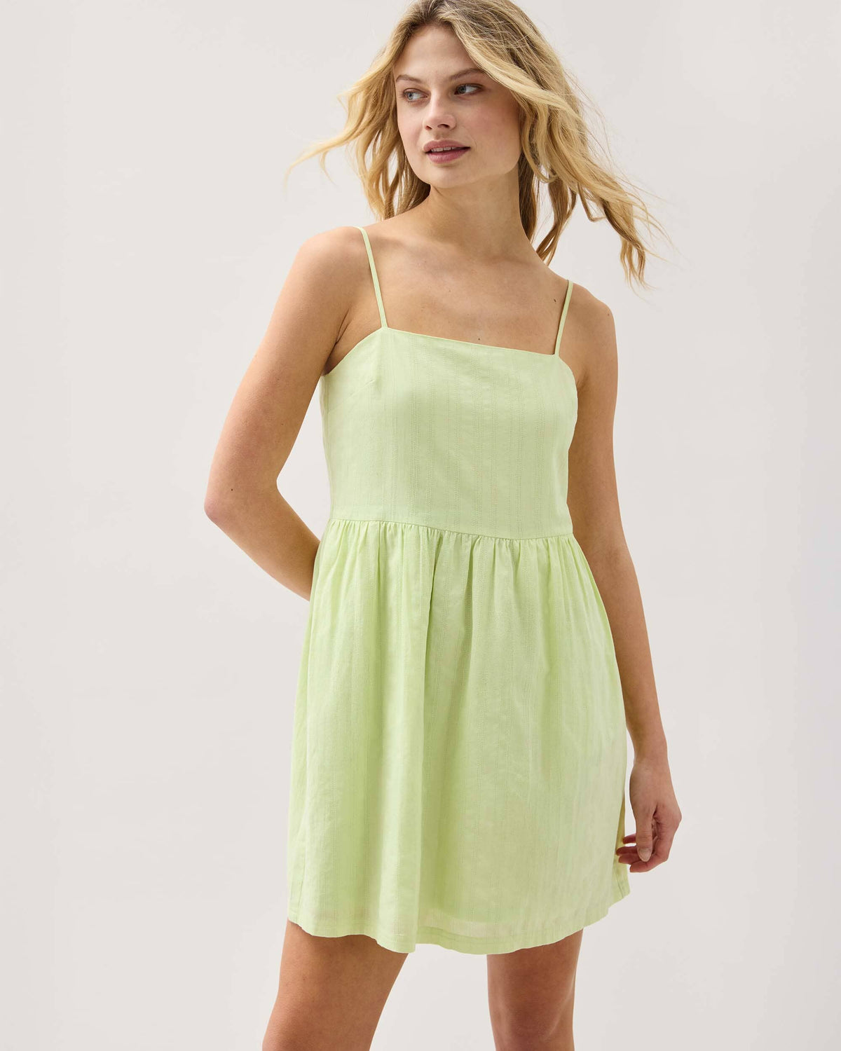Womens Cardiff Mini Dress - Cotton Woven Dobby - Celery