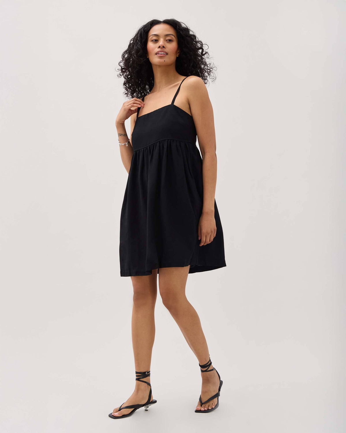 Womens Linen Mini Dress - Rayon Linen Woven - Black