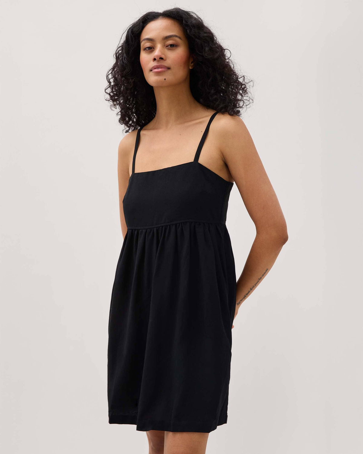 Womens Linen Mini Dress - Rayon Linen Woven - Black