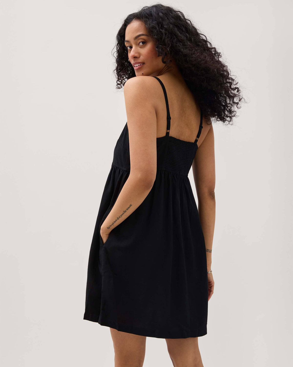 Womens Linen Mini Dress - Rayon Linen Woven - Black