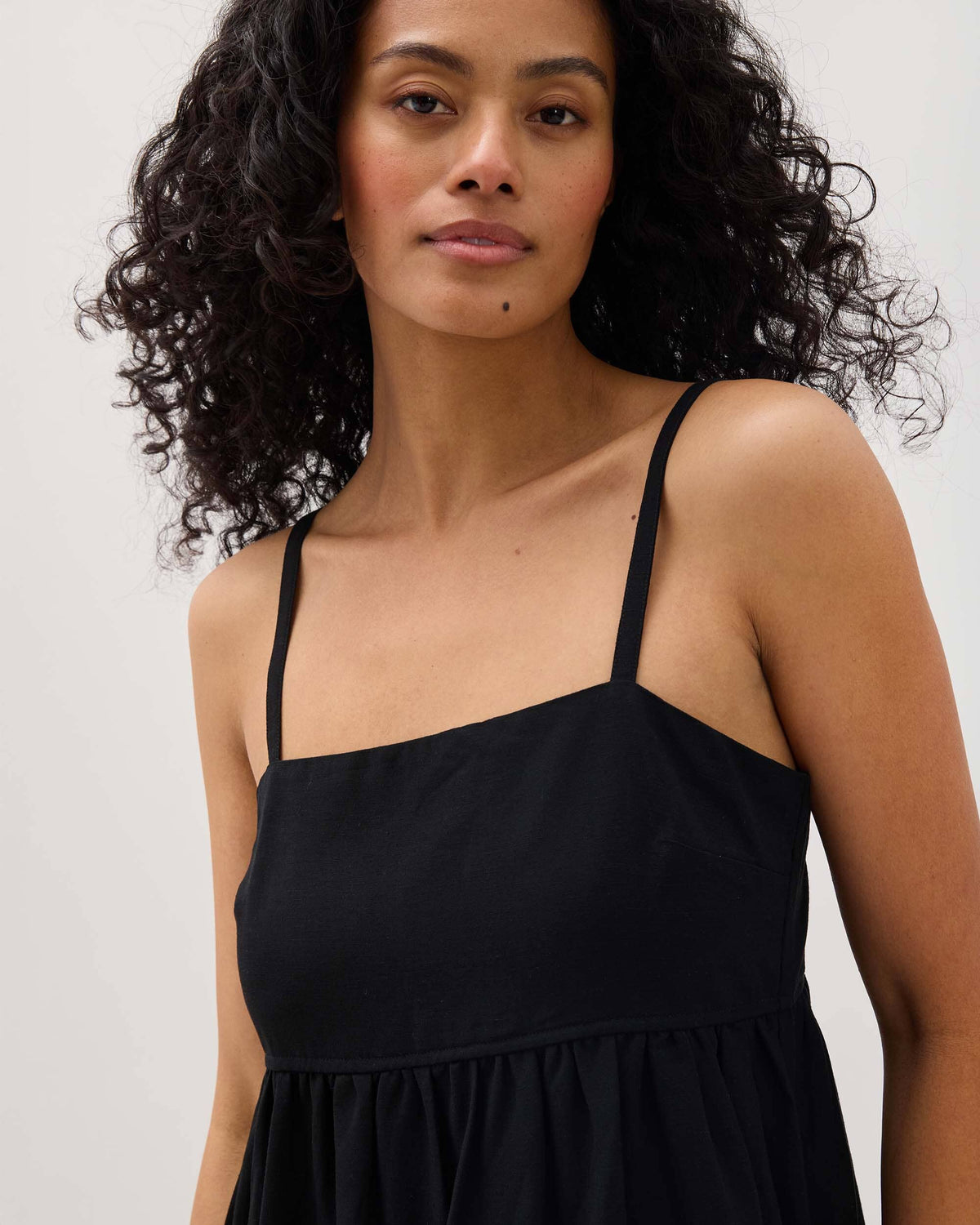 Womens Linen Mini Dress - Rayon Linen Woven - Black
