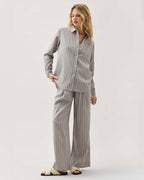 Womens Palermo Button Up - Poly Seer Sucker Stripe - Black Stripe