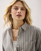 Womens Palermo Button Up - Poly Seer Sucker Stripe - Black Stripe