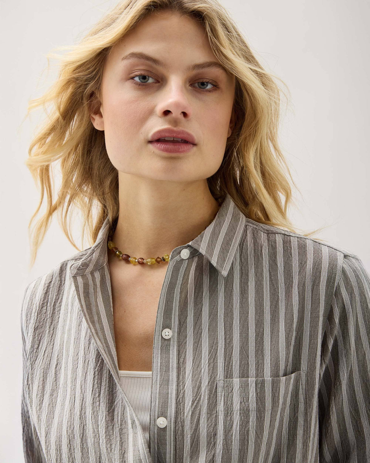 Womens Palermo Button Up - Poly Seer Sucker Stripe - Black Stripe