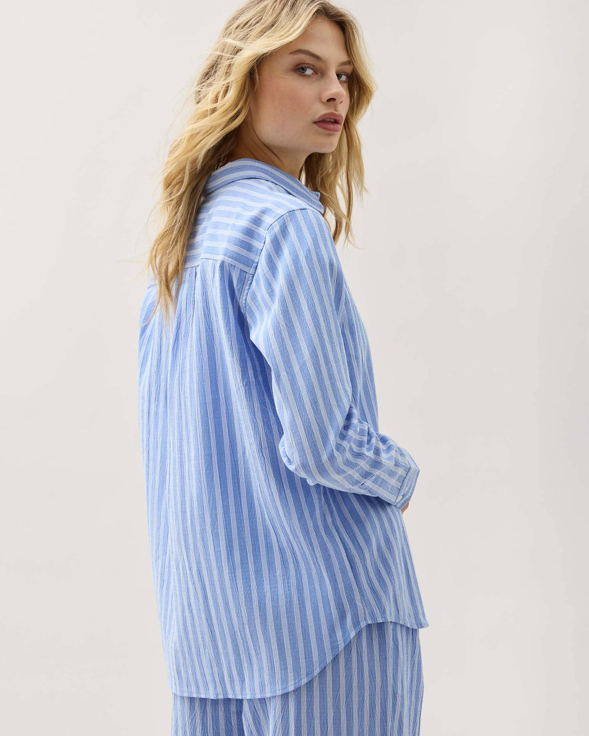 Womens Palermo Button Up - Poly Seer Sucker Stripe - Oxford Blue Stripe