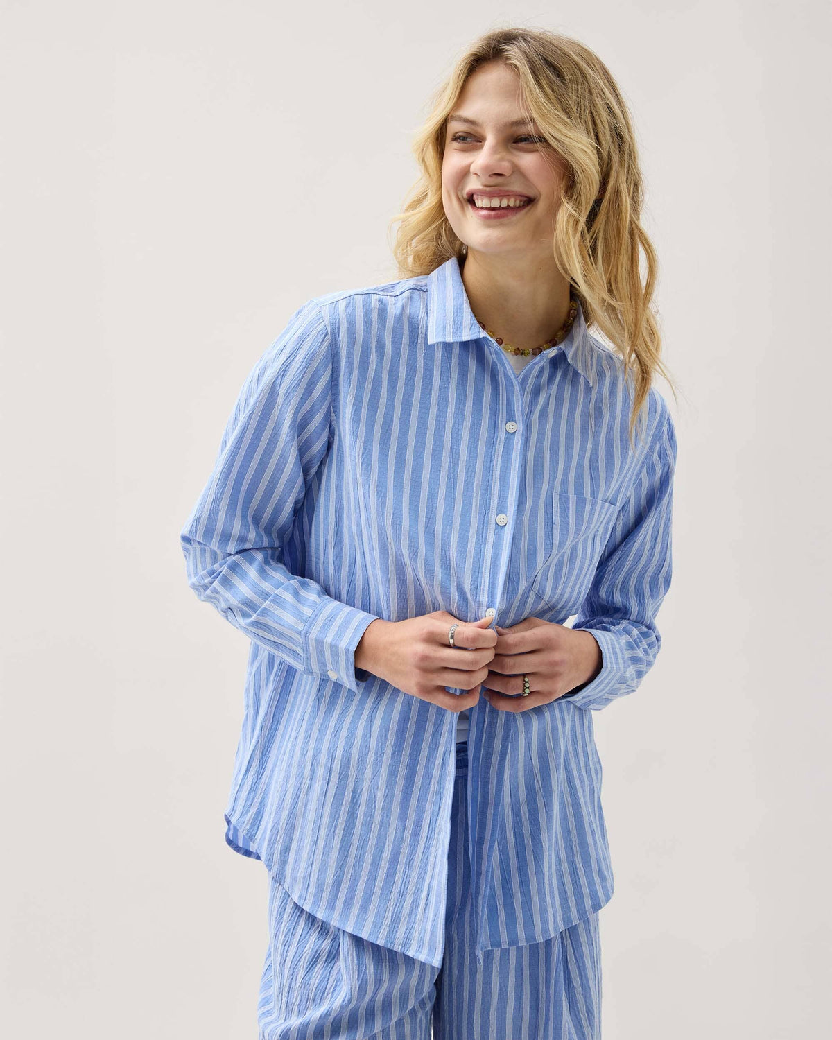 Womens Palermo Button Up - Poly Seer Sucker Stripe - Oxford Blue Stripe