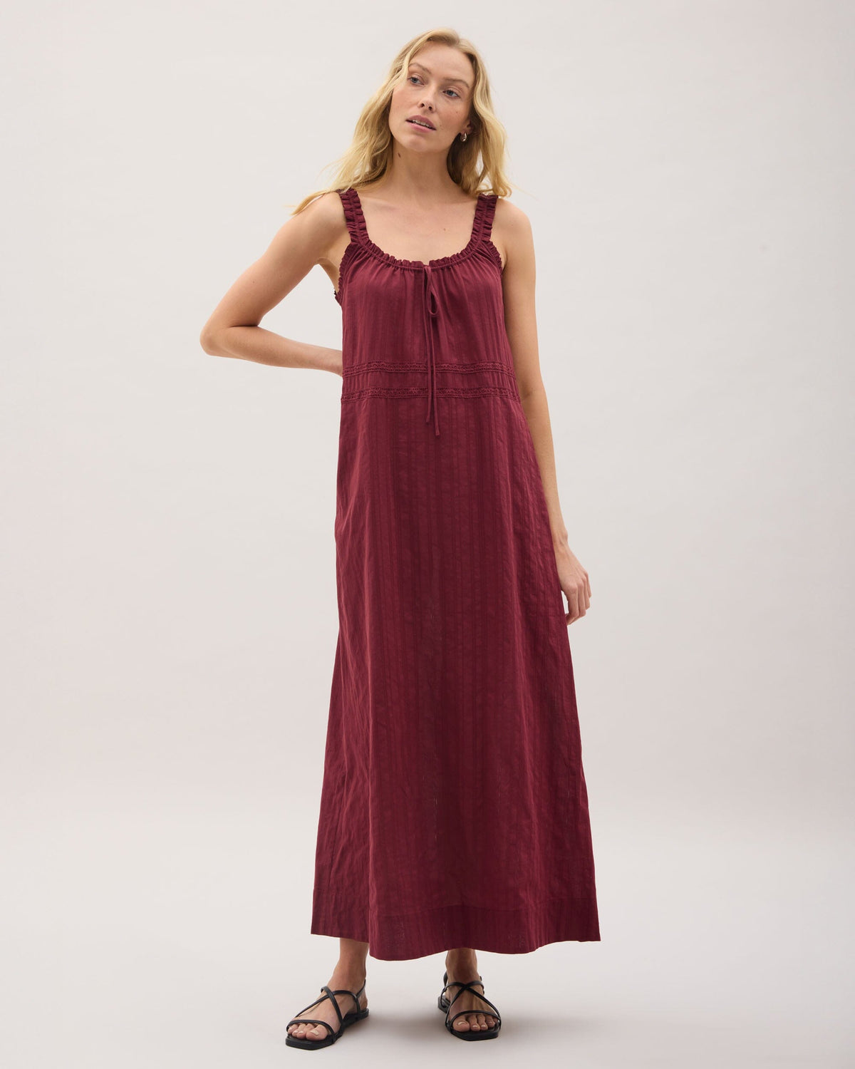 Womens Florence Sundress - Cotton Dobby - New Maroon