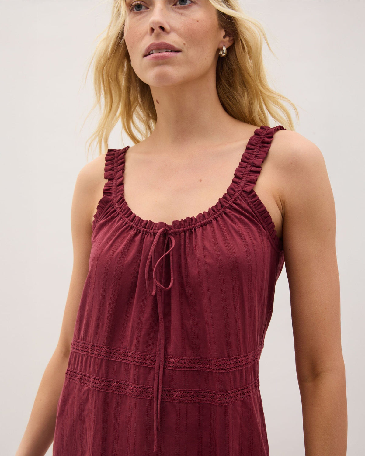 Womens Florence Sundress - Cotton Dobby - New Maroon