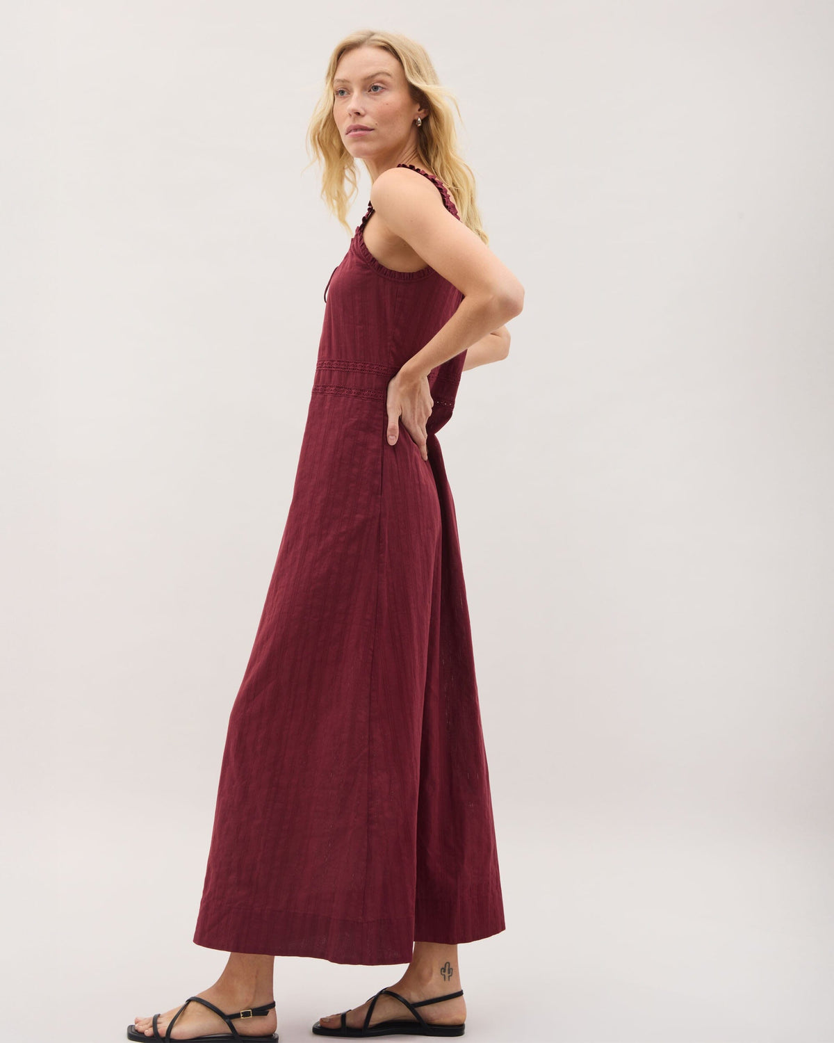 Womens Florence Sundress - Cotton Dobby - New Maroon