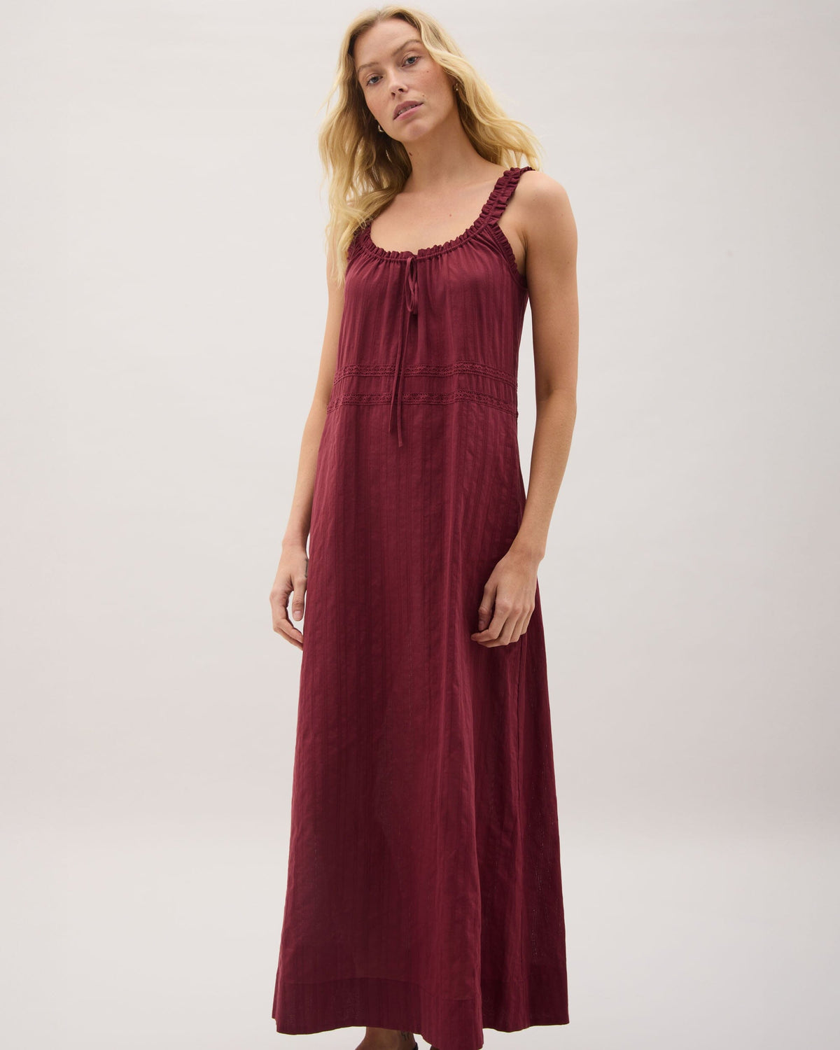 Womens Florence Sundress - Cotton Dobby - New Maroon