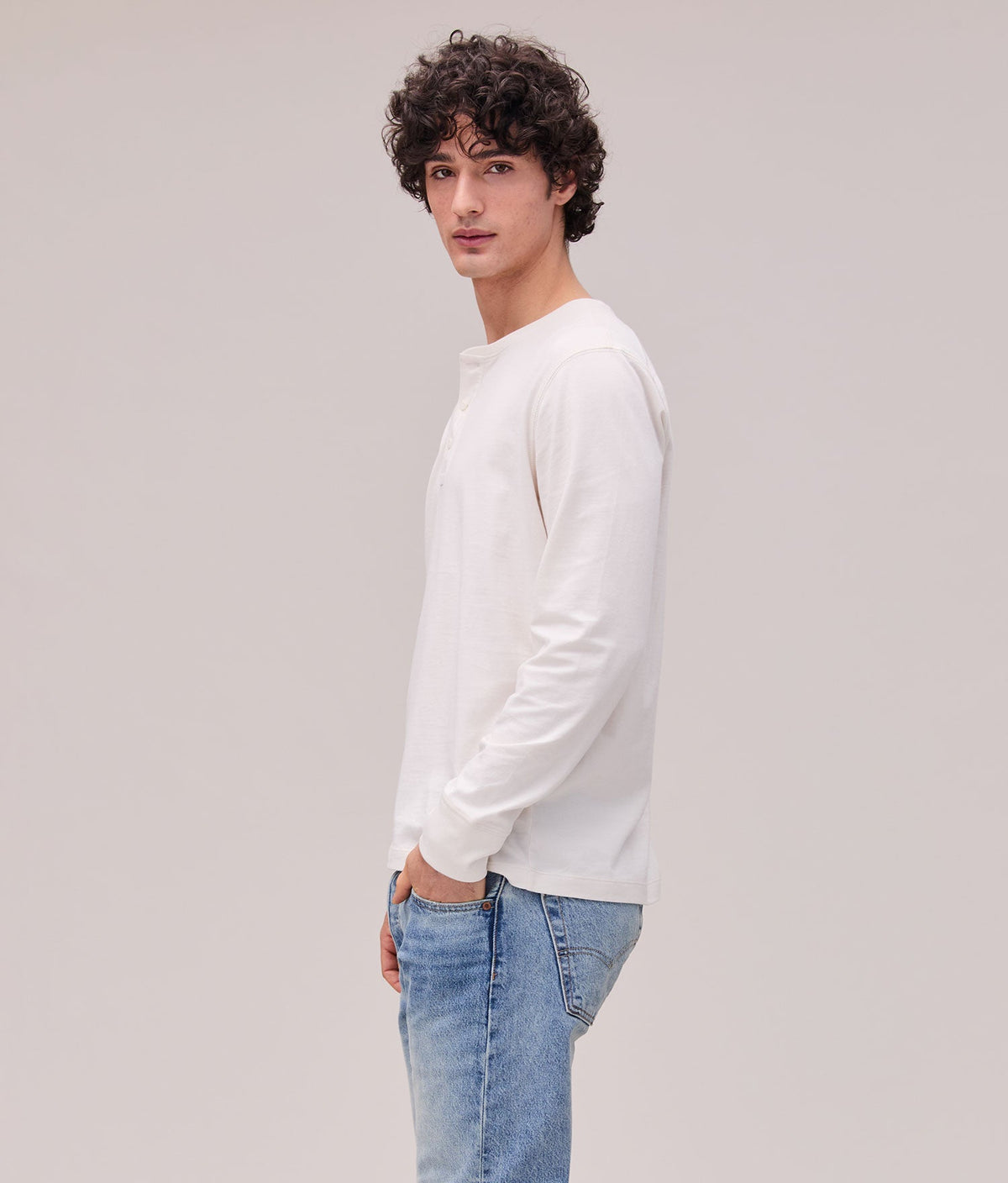 Mens Work Week Pima Henley - Pima Cotton Jersey - Bone